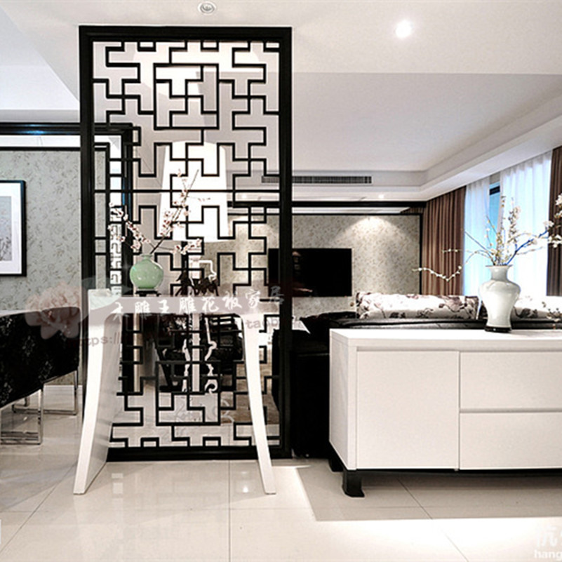 Simple black hollow partition wooden lattice carved flower plate living room screen density board hollow lattice dining room porch