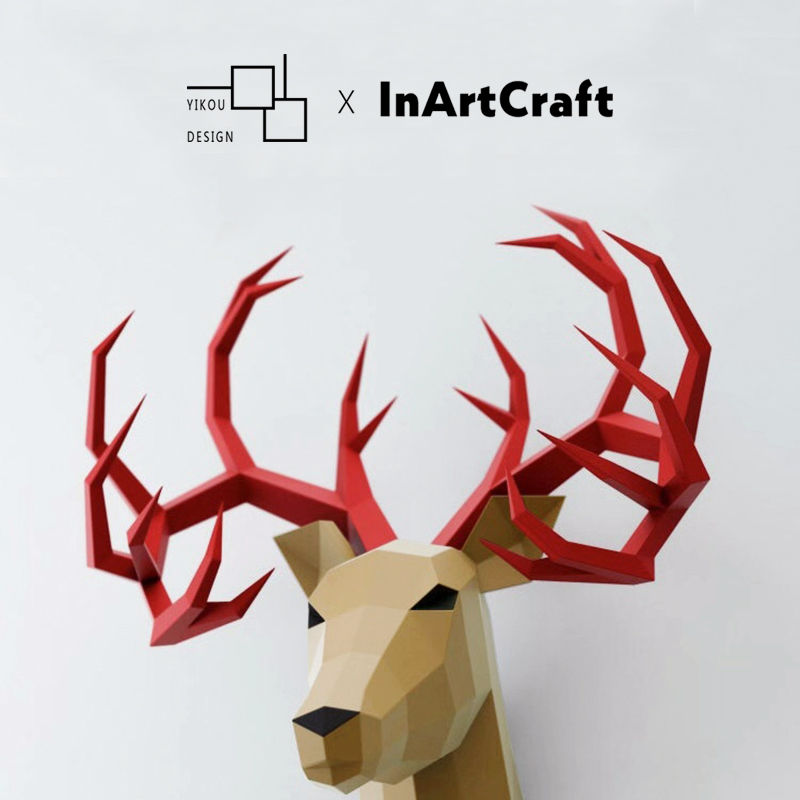 Reindeer elk head wall decoration Animal wall hanging Christmas decoration Home ins paper mold material American creative diy