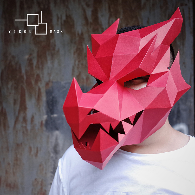 Chinese dragon mask headgear duozodiac party Animals personality Cool European and American paper DIY Art and Literature