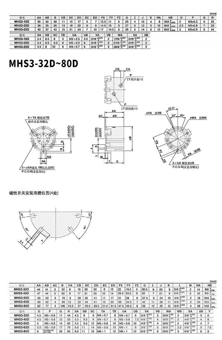 Цилиндр 星辰二爪三爪四爪夹头手指气缸mhs3-16d-20d-25d-32d/mhs2-16-20 Star