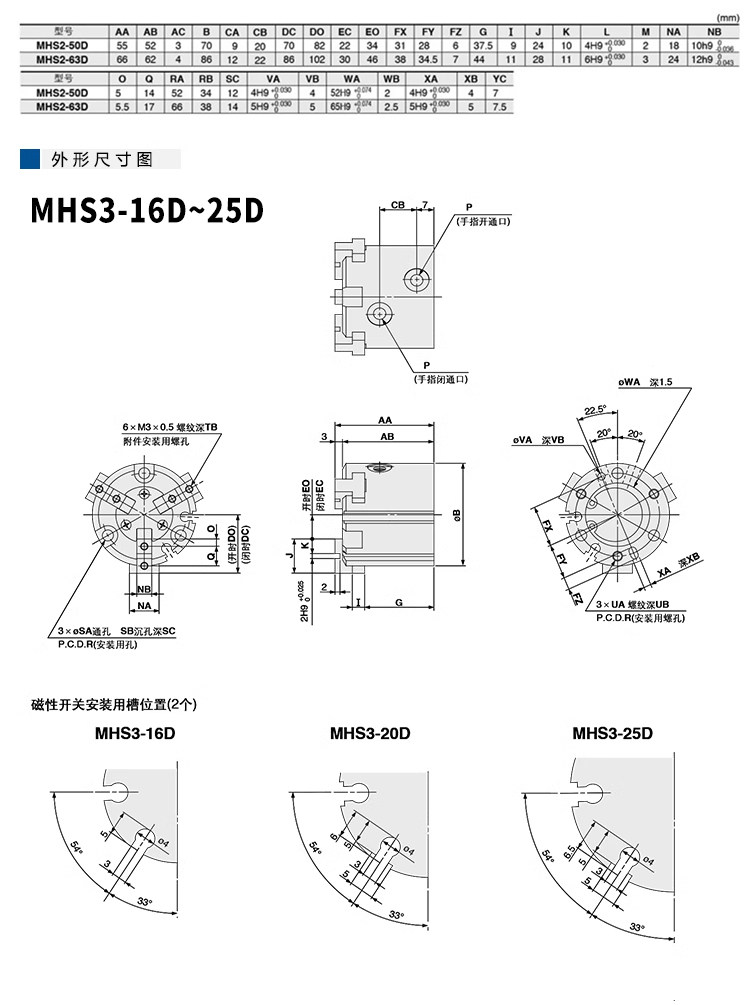 Цилиндр 星辰二爪三爪四爪夹头手指气缸mhs3-16d-20d-25d-32d/mhs2-16-20 Star