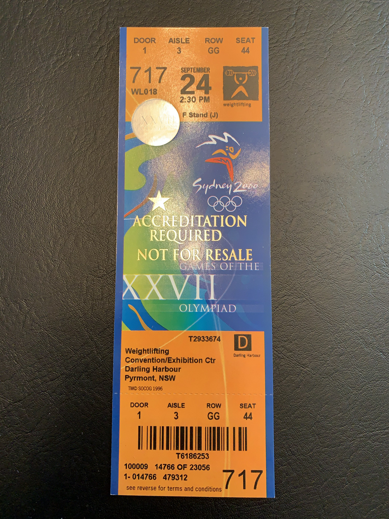 A0115 2000 Weightlifting Competition Tickets for the Sydney Olympics