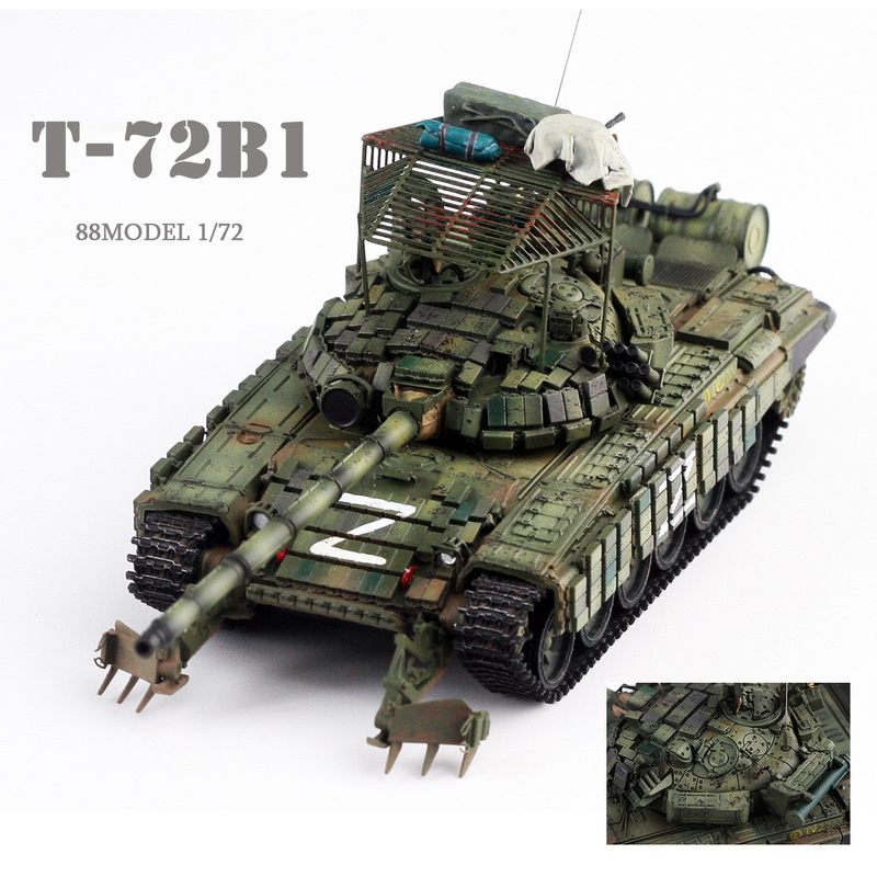 88Model 1/72 Russian T72B1 Main Battle Tank Special Operation Z Battle-Damaged Finished Model