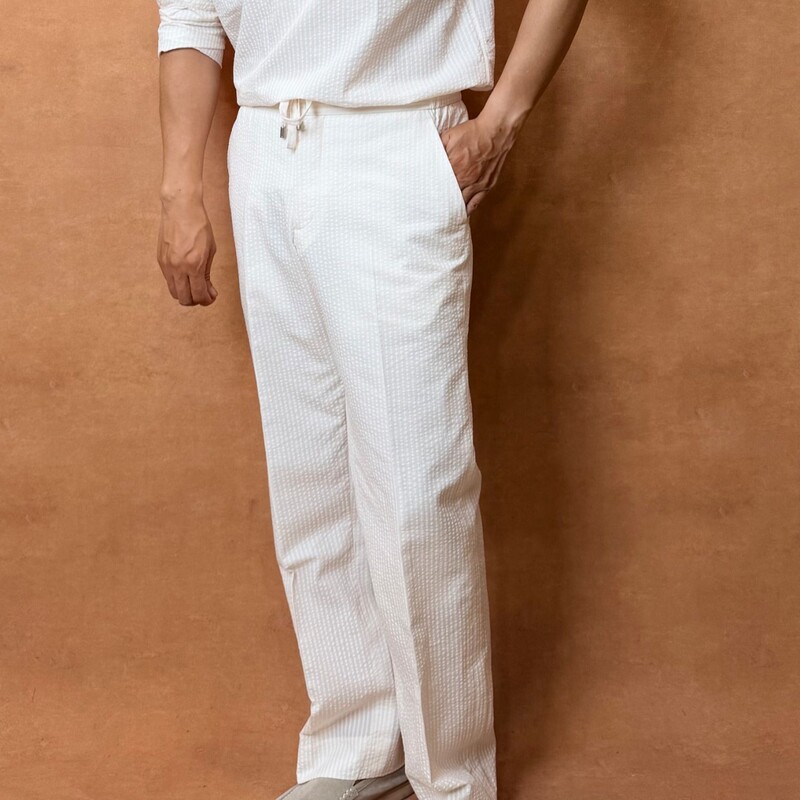 Authentic Italian Jogging Pants, Ultra-Thin Seersucker Casual Pants, Luxurious Material, Machine Washable