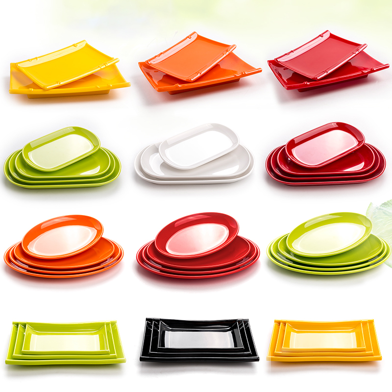 A5 Melamine Color Imitation Porcelain Tableware Rectangular Melamine Plate Oval Dish Meat Pan Plastic Green Plate Hotpot Dish