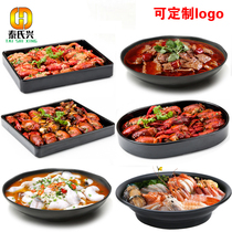 Crayfish plate large Bowl black melamine tableware imitation porcelain picklefish plate boiled fish plate spicy pot