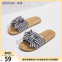 West meets womens shoes in the summer of 2021 new checkered bow fashion casual flat slippers women wear ins tide