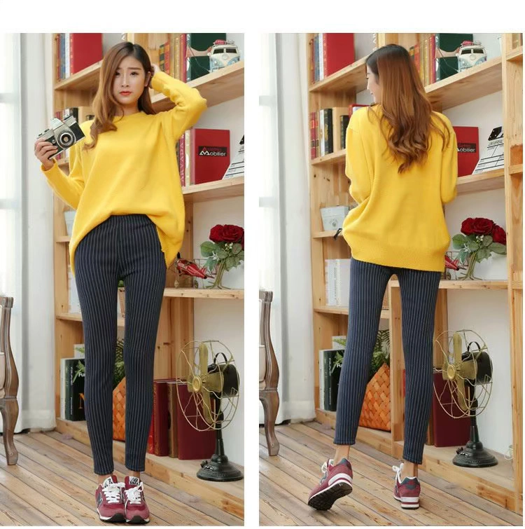 Mỡ mm cộng với nhung dày mùa thu và quần dài sọc dọc nữ cộng với phân bón XL quần legging chân bút chì 200 kg