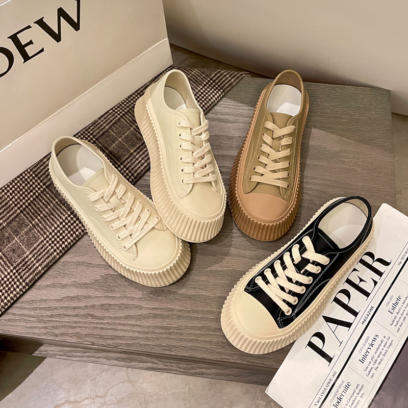 Trumpchi Women's Shoes~ Thick-Soled Biscuit Shoes 2026 Autumn New Height-Increasing Sneakers Genuine Leather Platform Casual White Shoes Trumpchi Women's Shoes~ Thick-Soled Biscuit Shoes 2026 Autumn New Height-Increasing Sneakers Genuine Leather Platform Casual White Shoes