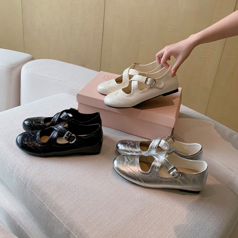 5cm Height-Increasing Cross-Strap Shallow Mary Jane Shoes for Women, 2026 Summer New Thick-Soled Brogue Ballet Flats