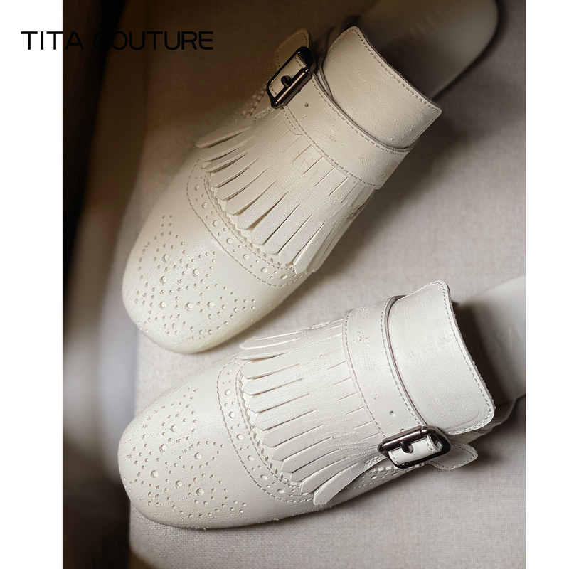Titagd【War Damage】Brogue Closed-Toe Half-Slipper Women's Vintage Waxed Leather 2026 Summer Flat Mules Titagd【War Damage】Brogue Closed-Toe Half-Slipper Women's Vintage Waxed Leather 2026 Summer Flat Mules