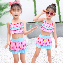 Childrens swimsuit Womens split middle child cute skirt baby swimsuit set for primary school students Korean version of the girl swimsuit