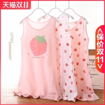 Childrens pajamas summer thin home clothes vest bamboo cotton breathable sweat-sucking baby dressing gown dress girl nightgown