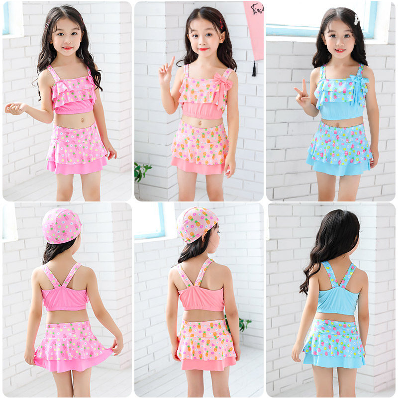 Child Bathing Suit Woman Two-piece Flat Corner Swimsuit Little CUHK Girl Princess Skirt Style Girl Baby Han Edition Suit Swimsuit