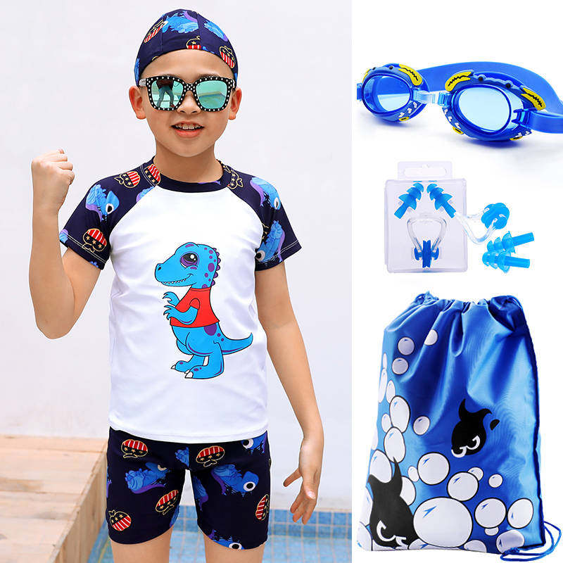 Children's Swimsuit Sun Boy T-shirt Breakup Set Baby Baby Boy Swimsuit Cartoon Swimsuit