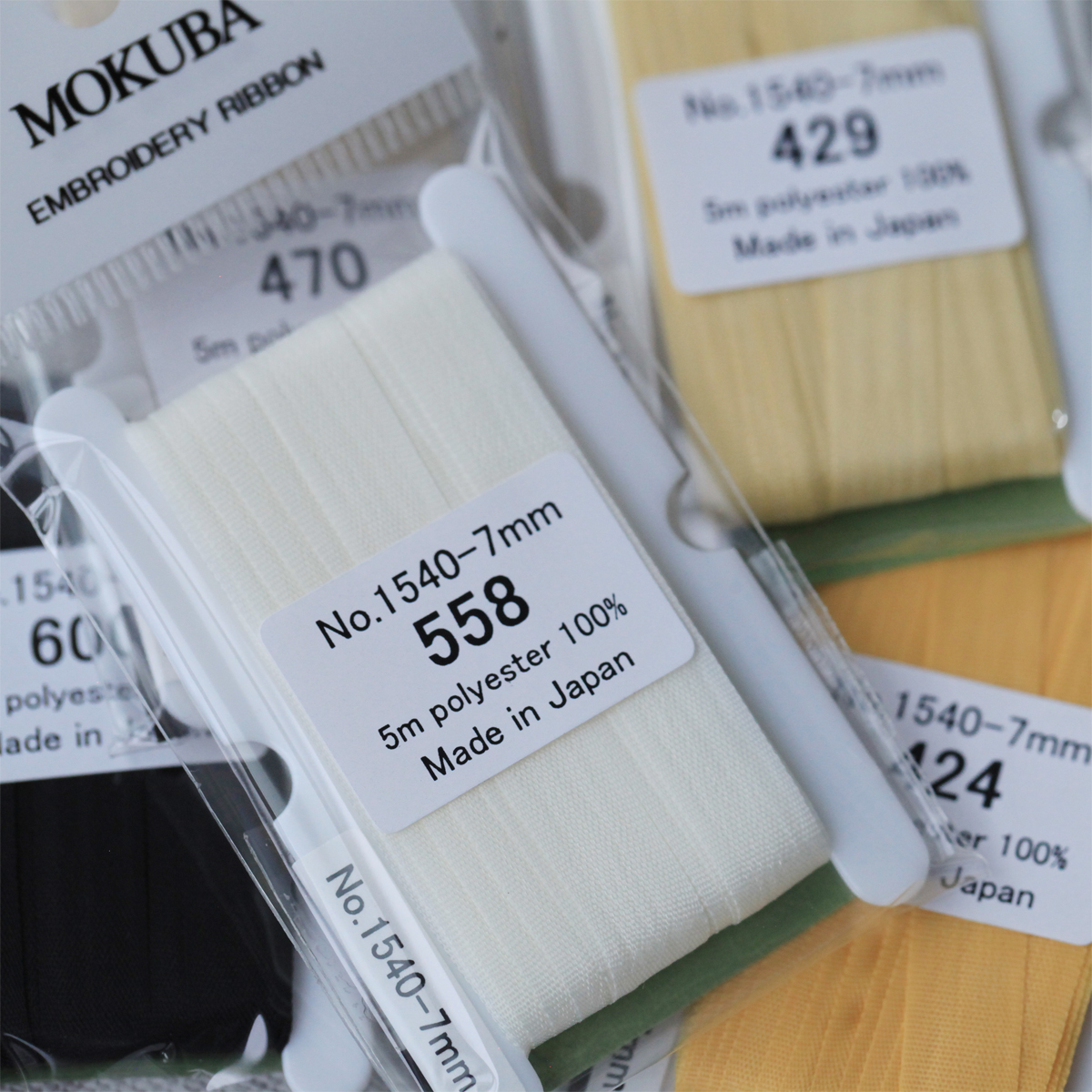 Japanese mokuba Trojan ribbon 1540 7mm width 5 m pack Yellow Earth Color Set 6 color