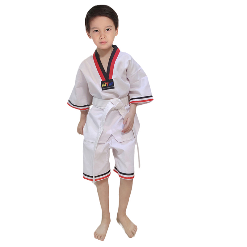 Full Cotton Children Short Sleeve Shorts Kid White Red Black Collar Gallery Training Competition Pure Cotton Taekwondo Clothing