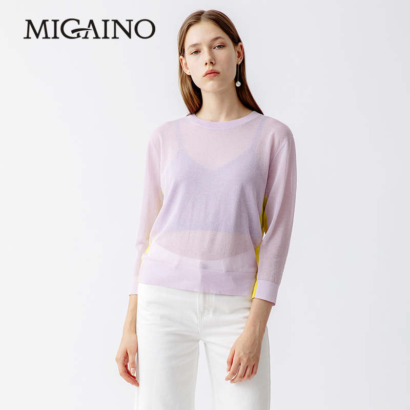 MJ12KW208 Manyano shopping mall with the same 2019 spring new thin fashion contrast color sweater top female