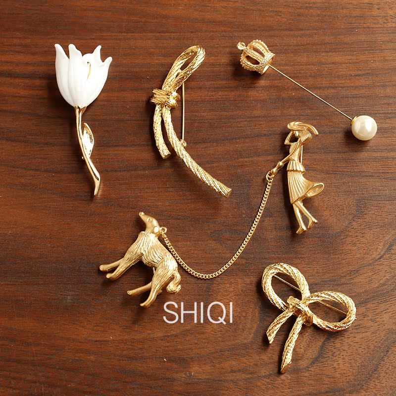 Shiqi xuất khẩu chất lượng lady giữ chó cung thời trang thanh lịch đơn giản retro lady hoang trâm cài áo nữ