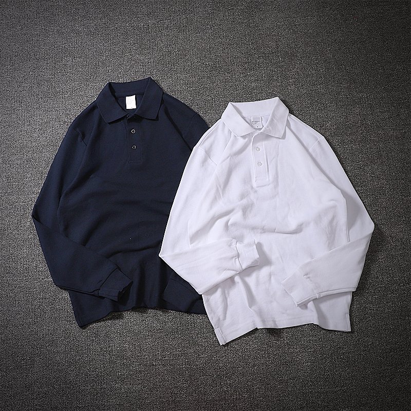 Nhật Bản retro nhỏ đơn giản rắn Paul áo sơ mi nam polo nữ xu hướng phiên bản Hàn Quốc của ve áo dài tay áo tee áo thun nam có cổ hàng hiệu