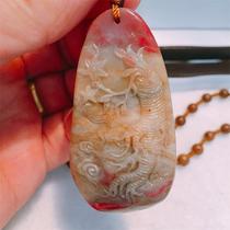 Laochang Fossil Field Yellow Frozen Chicken Blood Stone Life Wishful Pendant with Chicken Wing Wood Hanging Chain 25g Gift Collection