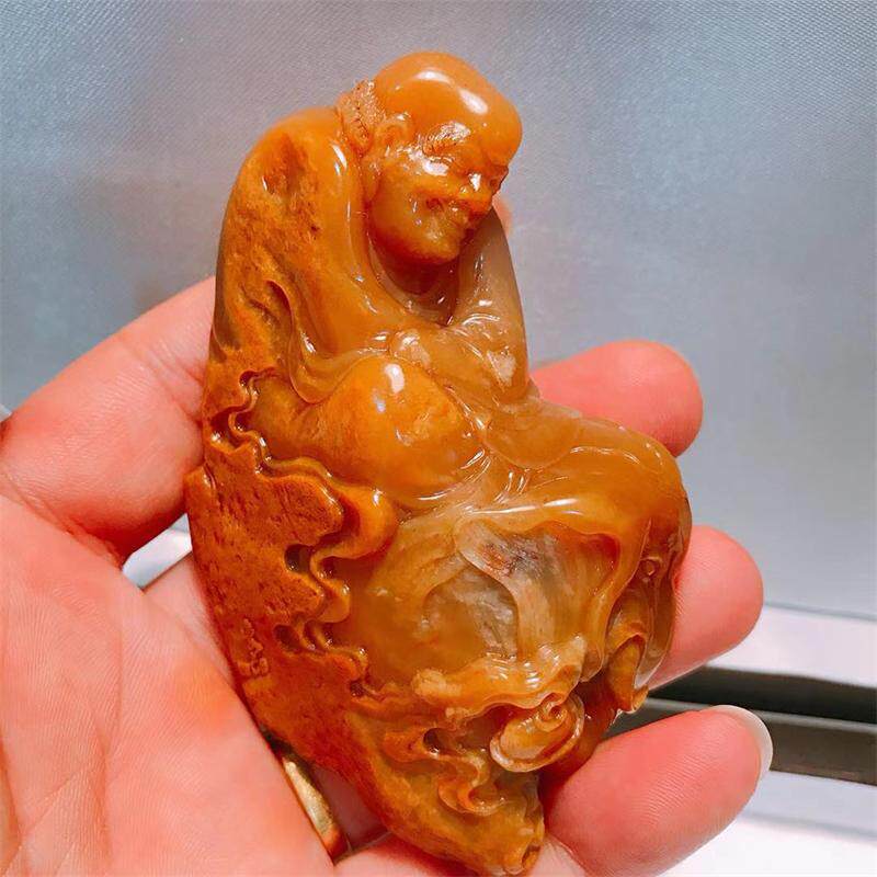 Laokeng Changhua Tian Huangshi Guo Ziyang Gold Award Works Riding Elephant Arhat 140g One Object One Piece Seal Carving Collection