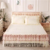 Korean version of cotton cotton bed skirt thickened red bed cover v Mengsi protective cover non-slip Princess lace sheets 1 8m