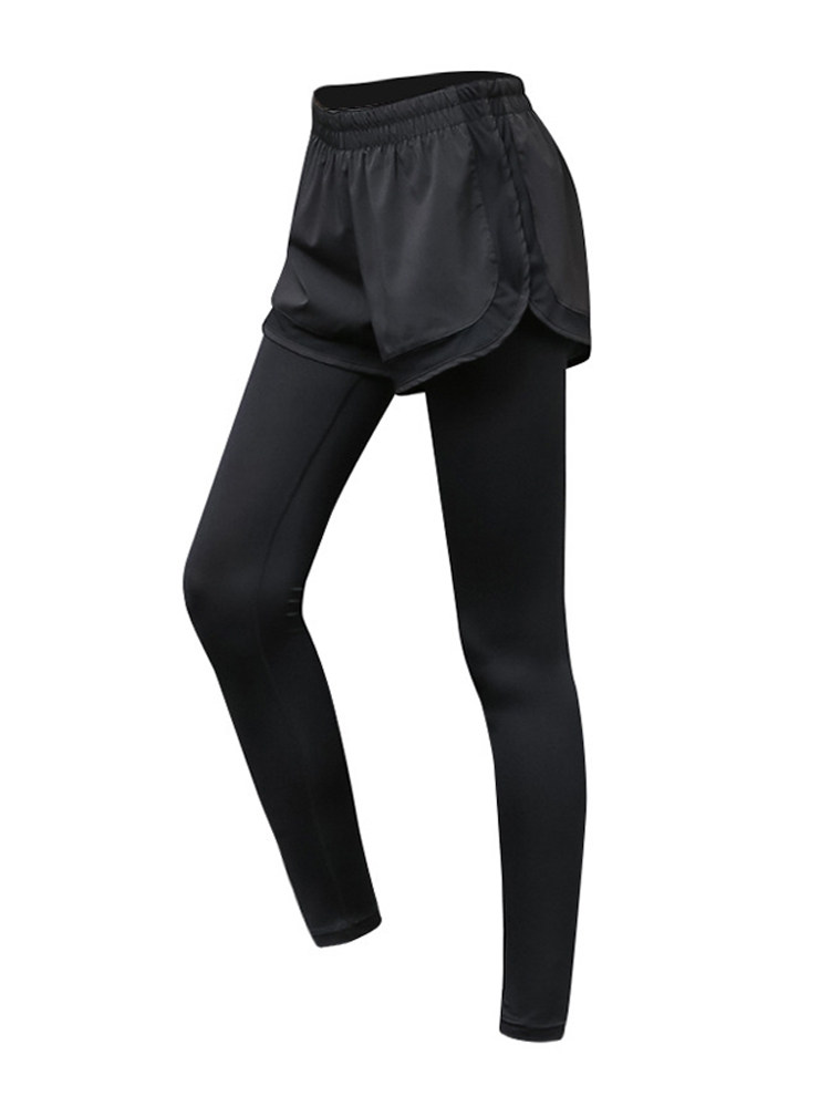 Sports pants women's fake two pieces of antiempty running training