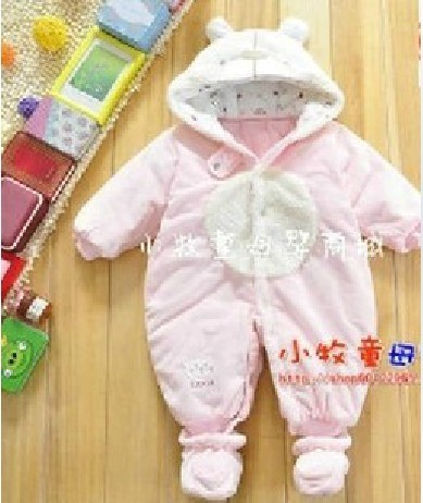 包邮麗嬰十八坊冬款6837冬款閉檔哈衣/寶寶爬服連體衣 棉衣帶腳套