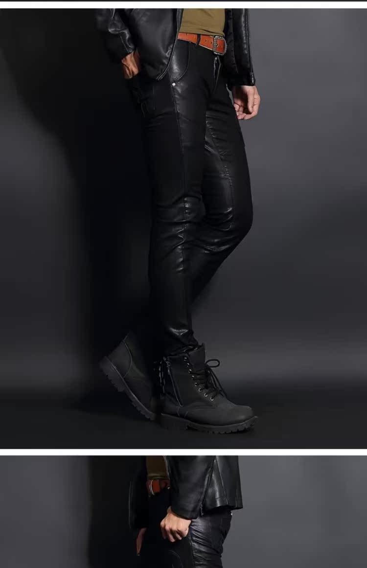 Nhập khẩu xe máy matt đầu máy bó sát chân thường xuyên quần da nam hàn quốc Slim 2018 thu đông mới ấm sóng quần tây