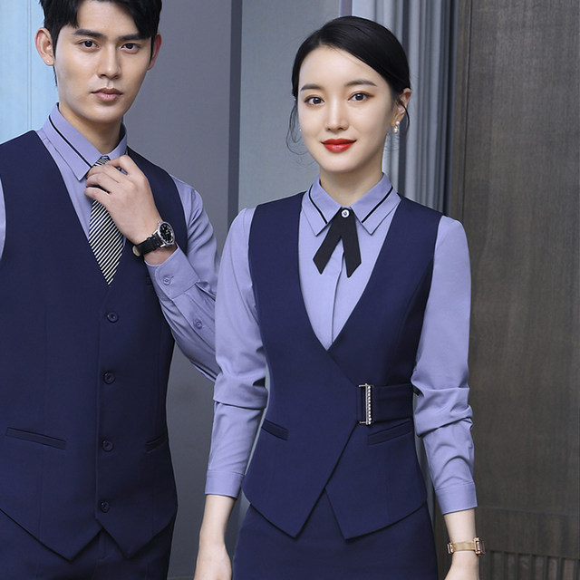 Vest Jacket Women's Business Wear Suit 4-piece Workwear Navy Blue Waist Vest Vest Beauty Jewelry Uniform