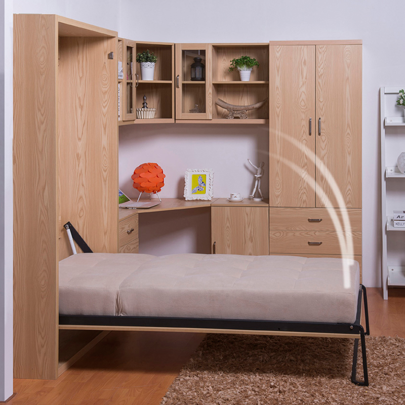 San Kaixi Children's Book Room Corner Desk Bookcase Wardrobe Combination Invisible Bed Wall Cabinet Bed Flipped Bed