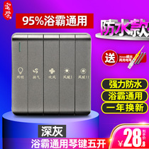 Gray key type waterproof bath bully switch 5 five-open linkage dual motor air warm bath bully universal switch