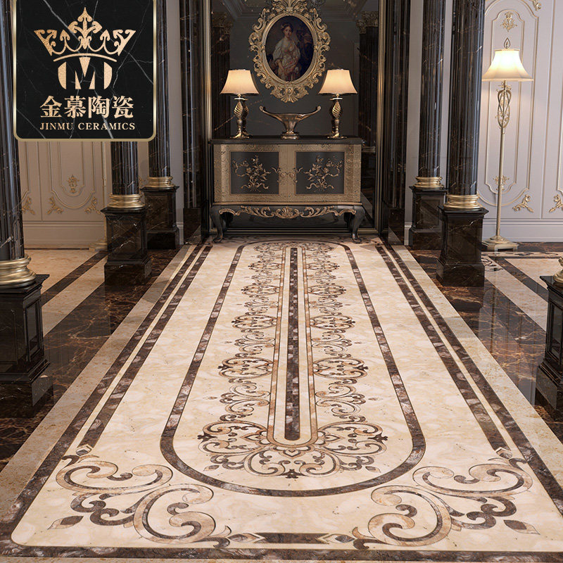 Jinmu indoor living room floor tiles parquet European gold-plated cast crystal tiles Floor puzzles Dining room aisle corridor floor tiles