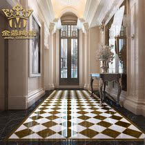 Black and white geometric rhomboid Tetris gold plated throwing crystal brick 600 modern guest restaurant ground tile 800 Inlan minimalist style