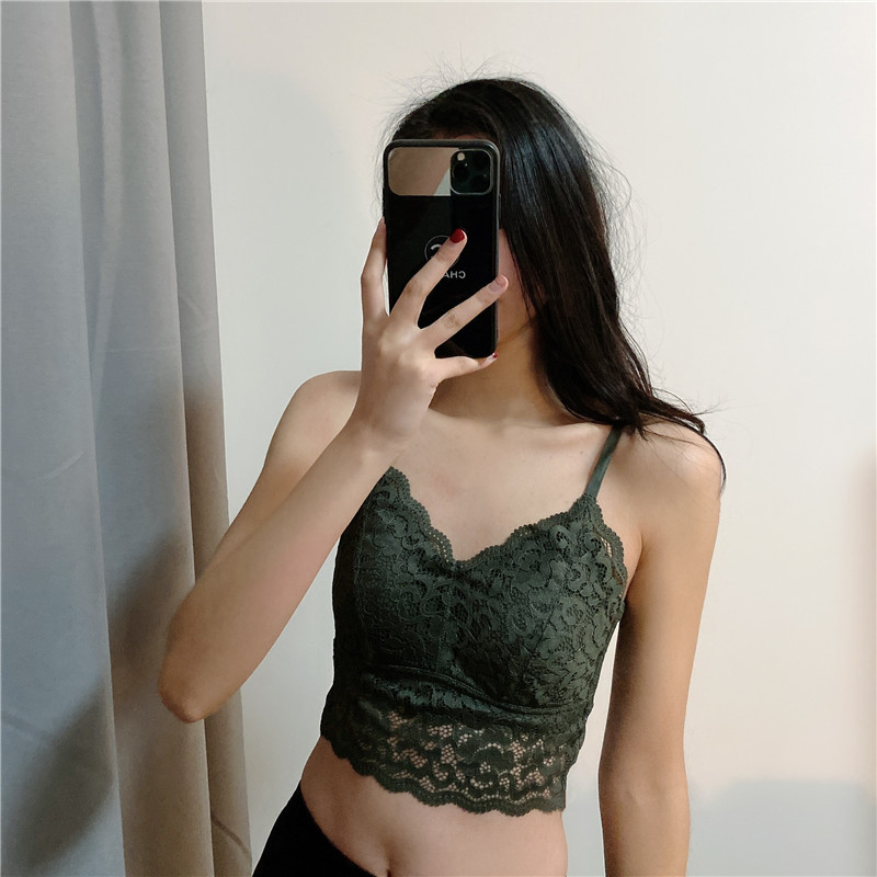 Sexy Lace Trim Anti-Exposure Camisole with Chest Pads, Short Strapless Bra Without Underwire for Women