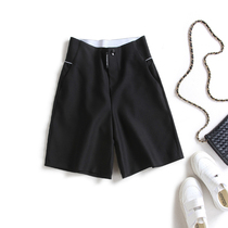 European station 2021 autumn new black 5-point suit shorts womens loose high waist five-point pants womens straight tube pants