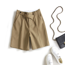 European station 2021 personality high waist five-point pants women Summer straight tube pants khaki five-point suit shorts women loose