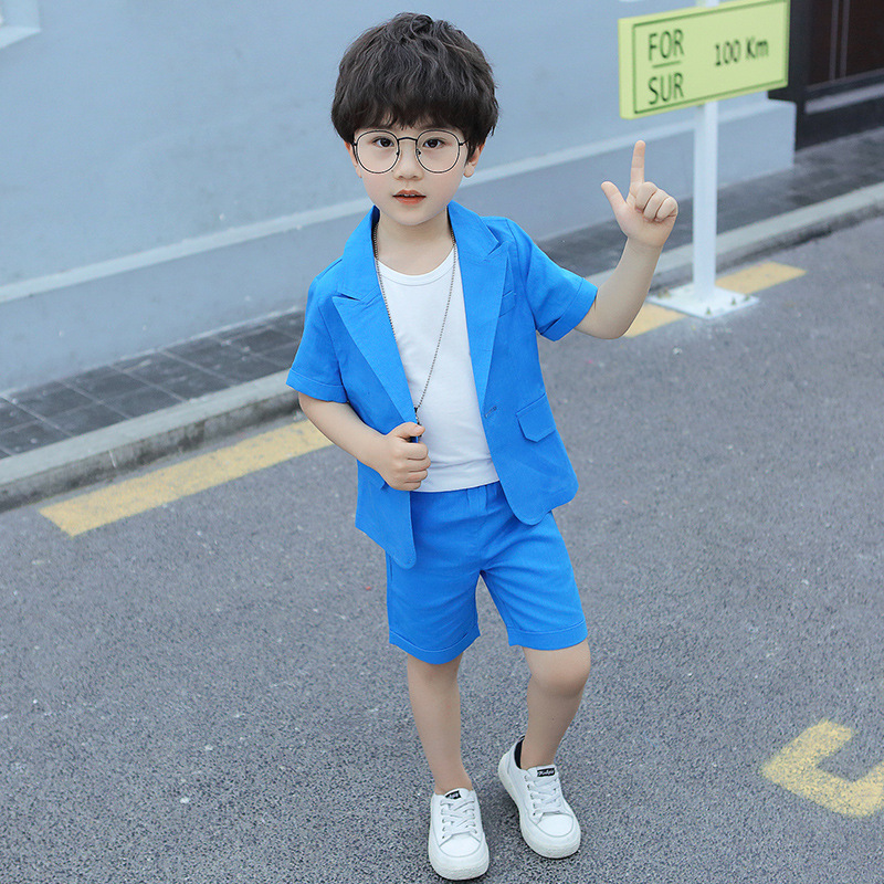 Childrens lanh phù hợp với cậu bé phù hợp với Hàn Quốc phiên bản của trẻ em mùa hè váy đẹp trai cotton mùa hè cậu bé chiếc váy mùa hè