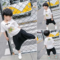 Childrens baby boys and girls Haren pants set baby children cotton hemp Hanfu mens treasure womens treasure summer clothing National style