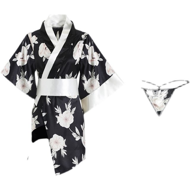 ແບບ Palace ແບບຕ່ໍາຕັດ sexy ເລິກ V ພິມ kimono pajamas dress underwear ຂອງແມ່ຍິງ nightgown dressing gown ຍີ່ປຸ່ນ summer ເຮືອນ