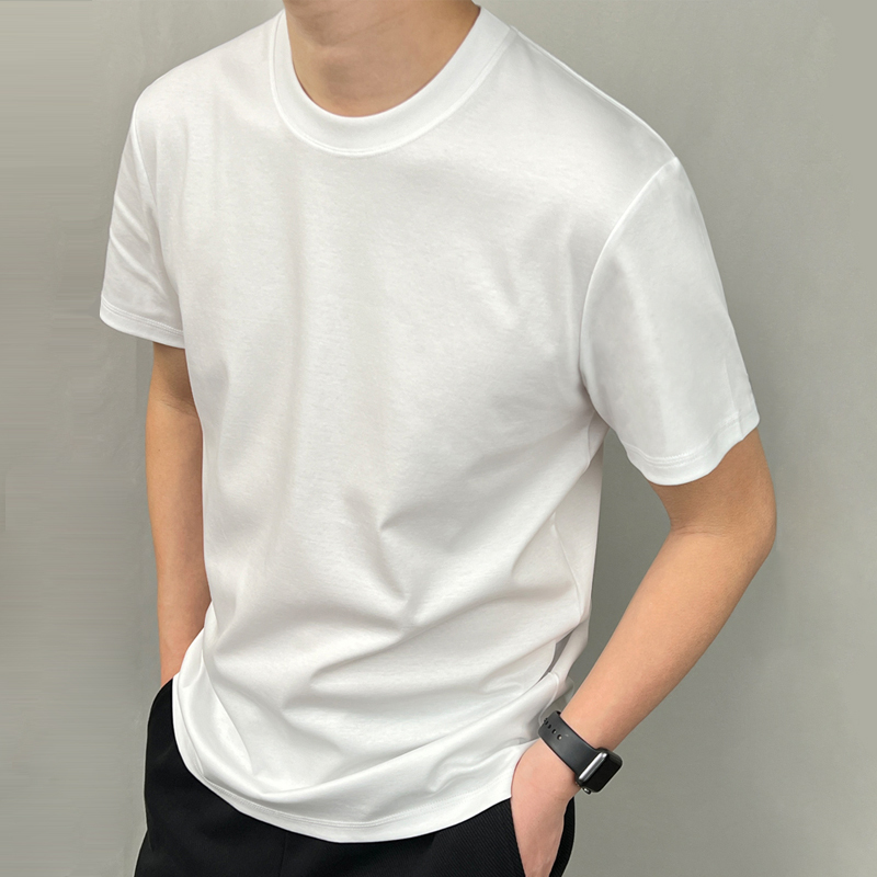 Cool and Silky, High-End Mercerized Cotton Pure Cotton T-Shirt for Men, Short-Sleeved, White, Round Neck, High-Quality Solid Color T-Shirt for Summer