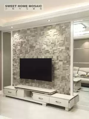 Light luxury gray wood grain TV background wall mosaic simple three-dimensional parquet living room dining room natural cultural stone tiles