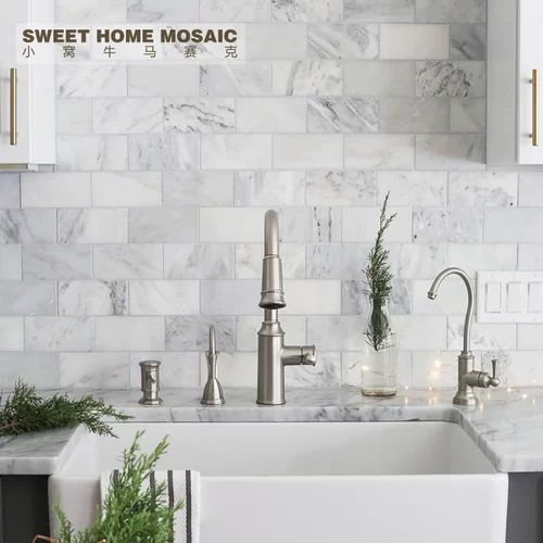 Каменная мозаика Фоновая стена Натуральный мрамор Карара белый длинная кирпичная кирпичная кухня ванная комната туалет анти -плиты