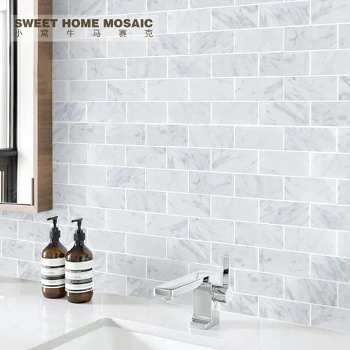 Каменная мозаика Фоновая стена Натуральный мрамор Карара белый длинная кирпичная кирпичная кухня ванная комната туалет анти -плиты