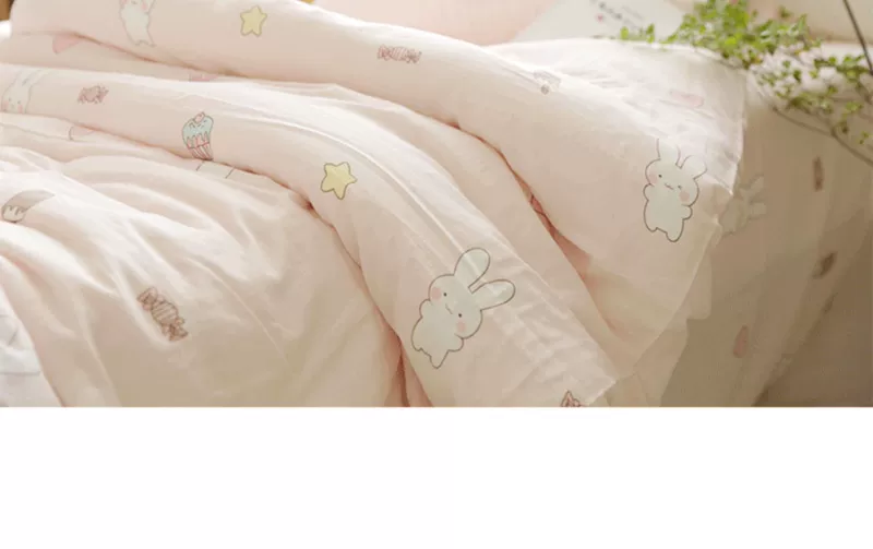 thỏ hoạt hình dễ thương sợi đôi giường bao gồm khăn bông Li mảnh có thể được tùy chỉnh Bộ đồ giường gối chăn - Khăn trải giường ga giường đẹp