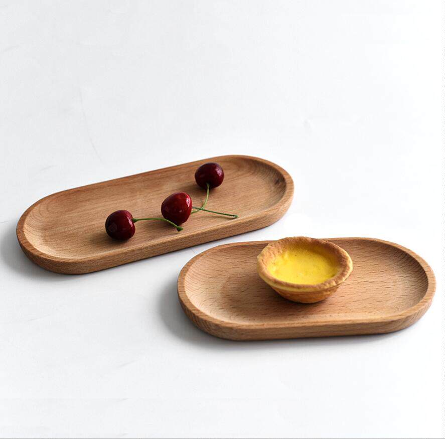 Tableware wooden oval beech tray mini solid wood small plate children snack jewelry keys and wooden dish