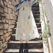 Mesh lace embroidered skirt female small man 2021 autumn and winter New High waist design sense minority vintage skirt