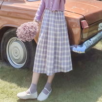 Purple Plaid high waist skirt Women summer design sense niche 2021 new long little A- line dress