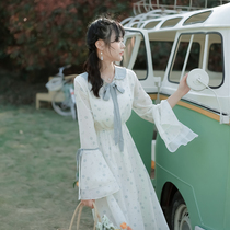 Han element long sleeve dress female summer 2021 new little man super Xiansen sweet skirt floral long skirt